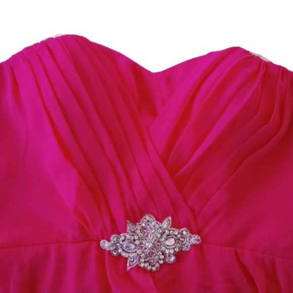 BARBLE CORE CHATEAU Bright Pink Fit and Flare Hi Low Strapless Dress 7 8 NEW NWT - Picture 3 of 4